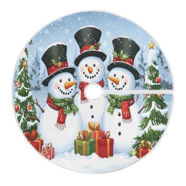 Imagem de Árvores de Natal, boneco de neve, saia de árvore de Natal, grande, decorações de árvore de Natal, 122 cm, capa de tapete de serapilheira para árvores de 1,2 m, festas de fim de ano