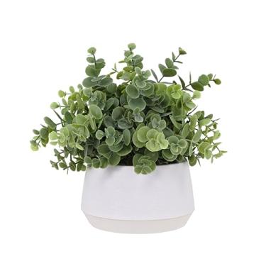 Imagem de Planta de eucalipto artificial 365 Blooming Decor – 10,5 x 29 cm de vegetação sintética luxuosa em vaso texturizado branco com seixos reais, material premium, sem montagem, casa de fazenda, mesa de