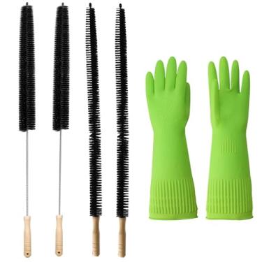 Imagem de Kit de limpeza de ventilação de fiapos para secadora de roupas, escova de limpeza de armadilhas, 1 par de luvas de borracha reutilizáveis a gás, elétrico, prevenção de incêndios, escapamento de