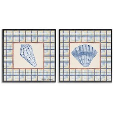 Imagem de Stupell Industries Conjunto de arte giclée emoldurado preto Sea Treasures Over Pattern 2 peças, design de Lee Ann Sanders, 17 x 17