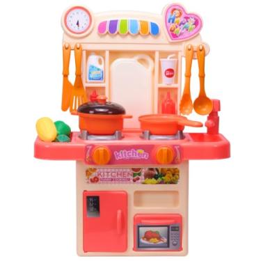 Imagem de Kit Mini Cozinha Fogão Solta Água e Som Rosa 33 peças Castela