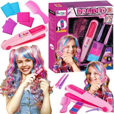 Imagem de Kit brinquedo mechas coloridas pinte o cabelo chapinha beleza camarim 