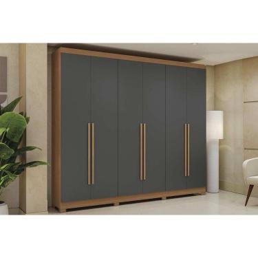 Imagem de Guarda Roupa Casal 6 Portas e 3 Gavetas c/ Pés CB03T580 Canela/Grafite - Kappesberg