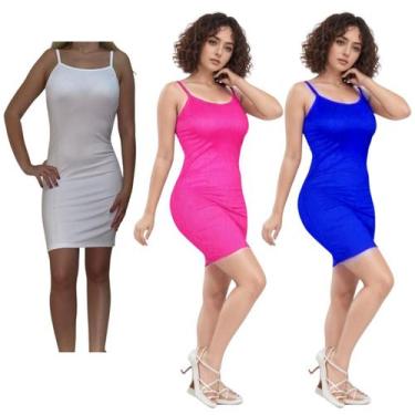 Imagem de KIT C/3 Vestidos Alcinha Canelado - Emporio J, Branco, Pink, Royal, Un