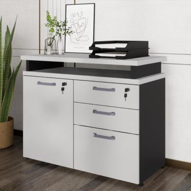 Imagem de Balcão de Escritório Extensível 90cm 1 Porta com Chave 3 Gavetas Multimóveis CR25299
