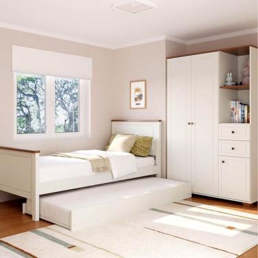 Imagem de Quarto Juvenil Completo Bicama Solteiro e Guarda Roupa Ananda Casatema MadeiraOriginals Off White/Mel