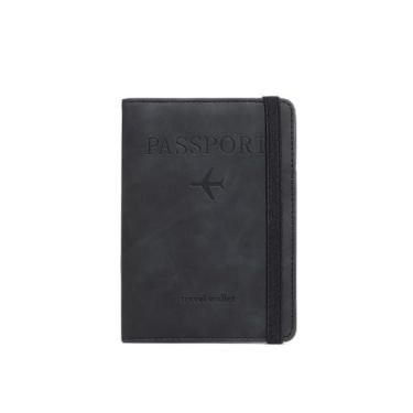 Imagem de Porta-passaporte essencial para viagem, unissex, capa de armazenamento de identidade premium para passaporte, cartões, bilhetes, identidade, porta-passaporte universal para dinheiro, Preto, Casual