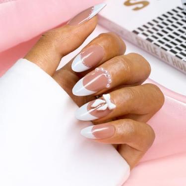 Imagem de Pontas de unhas de gel, 150 peças de unhas postiças ombres médias de amêndoa Etch X pré-primer e camada de base, sem necessidade de lixa, pontas de unhas postiças fáceis para extensão de unhas, design