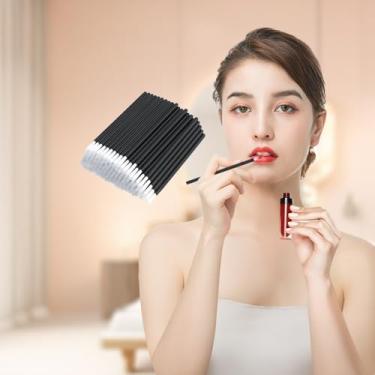 Imagem de 50 pincéis labiais, bastão de brilho labial preto, aplicador de brilho de batom de nylon, pincéis de unhas descartáveis para maquiagem, tinta de biscoito PYO, arte de unhas, pintura, detalhes