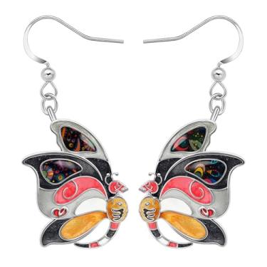 Imagem de BAMAY Brincos de borboleta feitos à mão em liga metálica, berloques esmaltados, rosto de caveira assustadora, esqueleto, temática de Halloween, joias estilosas, boho, presentes de borboleta para