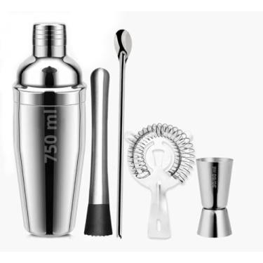 Imagem de Coqueteleira Bar Man Profissional 750ml Inox Cinza Claro – Kit 5 Itens para Drinks e Caipirinhas, Acessórios Bar e Bartender