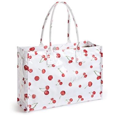 Imagem de Bolsa feminina KALIDI PVC papel kraft para trabalho com alça superior, Cereja, Large