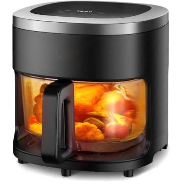 Imagem de Vexon Fritadeira de ar de vidro 6 em 1 4,5 QT, panela de vidro visual, fritadeira a ar, fritar, aquecer, desidratar, tecnologia Air Crisp, antiaderente e lavável na máquina de lavar louça, 97% menos