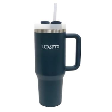 Imagem de LURAFTO Copo Quencher com alça e canudo 1,134 g aço inoxidável isolado a vácuo de parede dupla suporte de copo compatível para viagens |copo de aço inoxidável isolado | livre de BPA azul escuro