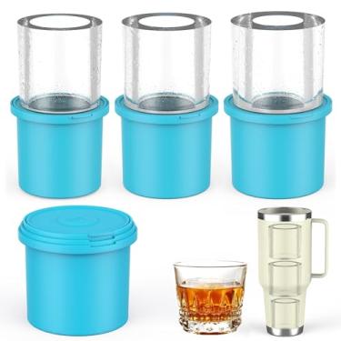 Imagem de IYYI Bandeja de gelo para copo Stanley, molde de cubo de gelo, molde de gelo de silicone com tampa – máquina de gelo cilíndrica para uísque, café, suco, bebidas geladas (azul)