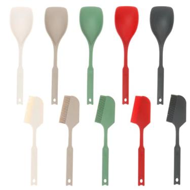Imagem de Conjunto de 10 colheres de silicone e raspador de escova resistentes ao calor, 2 em 1, utensílios de design para misturar, servir, colocar na lava-louças