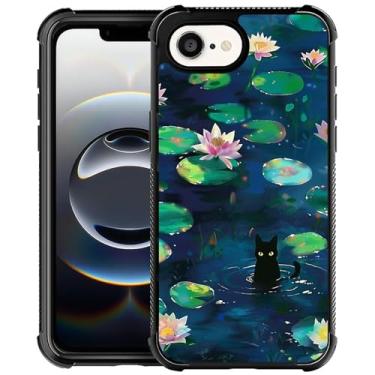 Imagem de OKBUOK Capa para iPhone 16E, capa protetora à prova de choque com padrão fino, flores de lótus, lago, gato