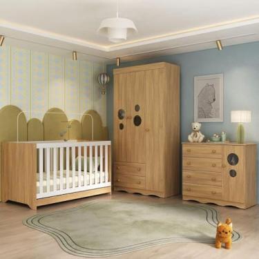 Imagem de Quarto de Bebê Completo com Berço Americano 3 em 1 Sonho Multimóveis Mp4623 Madeirado