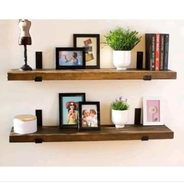 Imagem de Kit 6 Prateleiras Industriais com Suporte Mão Francesa Invertida – Prateleira de Madeira Pinus para Decoração (Envelhecida 2 Prateleiras 40CM)