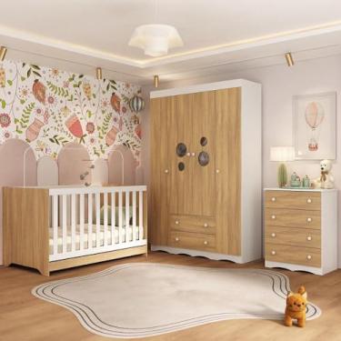 Imagem de Quarto de Bebê Completo com Berço Americano 3 em 1 Sonho Multimóveis Mp4619 Branco/madeirado