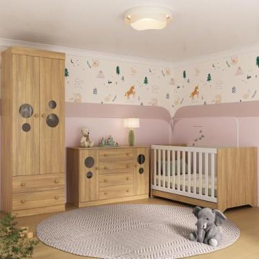 Imagem de Quarto de Bebê Completo com Berço Americano 3 em 1 Pirulito Multimóveis Mp4625 Madeirado