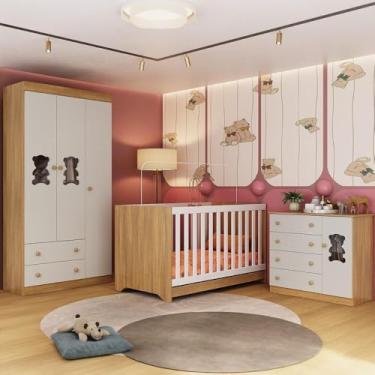 Imagem de Quarto de Bebê Completo com Berço Americano 3 em 1 Teddy Multimóveis Mp4652 Madeirado/off White