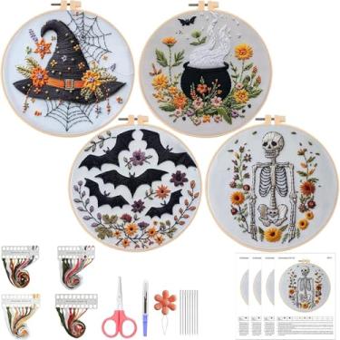 Imagem de Wtruoy Kit de bordado para iniciantes – 4 padrões de bordado estampados com argolas, kit de artesanato DIY para adultos e adolescentes, conjunto de ponto cruz fácil para decoração de casa, presentes e