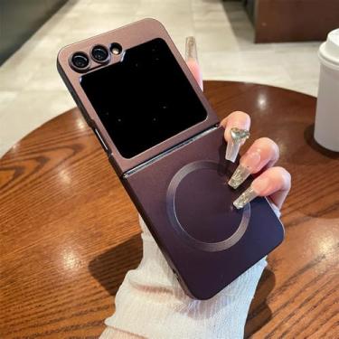 Imagem de Capa de telefone magnética de luxo lisa metálica para Samsung Z Flip 6 5 4 3 Flip5 ZFlip5 Flip3 Flip6 capa de proteção de lente completa, vinho escuro vermelho, para Samsung Z Flip 4