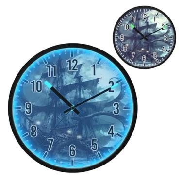 Imagem de Blueangle Relógio de parede LED que brilha no escuro e ativado por voz, silencioso design de navio pirata de 30,5 cm, operado por bateria para decoração de quarto e sala de estar (142)