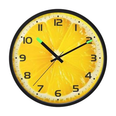 Imagem de SEHANY Relógio de parede com frutas limão, silencioso, sem tique-taque, relógio redondo operado por bateria, controle de som, luz noturna, relógios de parede para sala de estar, cozinha, quarto