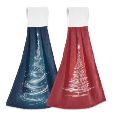 Imagem de Blueangle Pacote com 2 toalhas de amarrar penduradas em árvore de Natal branca brilhante - Toalhas de prato de veludo coral macias absorventes para cozinha e banheiro (339)