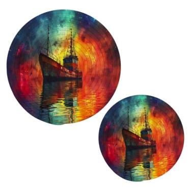 Imagem de Blueangle 2 peças de suporte de panela flutuante para barco de pesca colorido - conjunto de pegadores de panela de tecido redondo - almofadas quentes trançadas de algodão - porta-copos - tapetes de