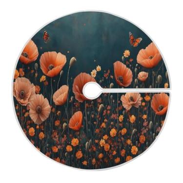 Imagem de Blueangle Saia de árvore de Natal floral vermelha de 90 cm - poliéster macio e resistente a rugas, decoração de férias para festas de Natal, árvore festiva e decoração de casa (207)