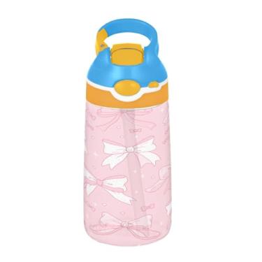 Imagem de ATTX Garrafa de água fofa com laço de fita de 473 ml – Garrafa de água reutilizável Tritan Sports & Travel com canudo e tampa de bico pop-up #263