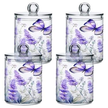 Imagem de ATTX Lindo dispensador de suporte Qtip de lavanda para bola de algodão, cotonete, frasco de boticário de plástico transparente, decoração de casa, pote de armazenamento de cozinha, pacote com 4 (159)