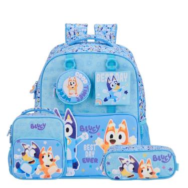 Imagem de Mochila Costas Lancheira Térmica Estojo Duplo Bluey e Bingo