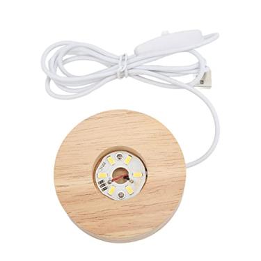 Imagem de Luqeeg Base de Luz Led Elegante Lâmpada de Exibição de Madeira para Casa 5v Interface Usb Material de Carvalho 8cm/3,1 pol. Espessura Redonda 2cm/0,8 pol. para Exibição de Vidro Artístico (base de