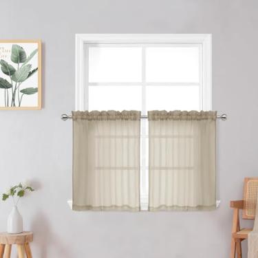 Imagem de Chyhomenyc Cortinas transparentes esmagadas de 61 cm de comprimento, cortina de cozinha pequena com filtragem de luz sobre a pia, cortinas curtas de meia janela para porão de banheiro, cada 106 cm L x