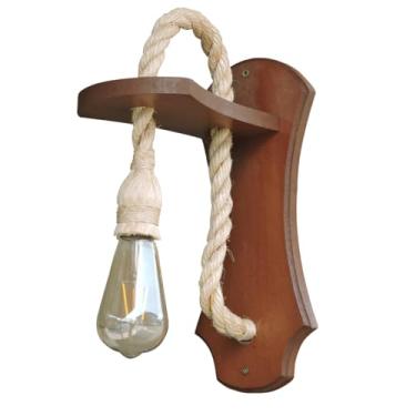 Imagem de Arandela Rústica Parede Madeira e Corda Sisal - Luminária Decorativa Bocal E27 para Área Gourmet, Cabeceira e Corredor - Estilo Colonial