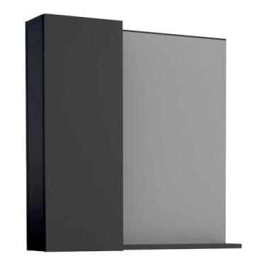 Imagem de Espelho para banheiro com armarinho 1 porta em madeira preto - Cozimax