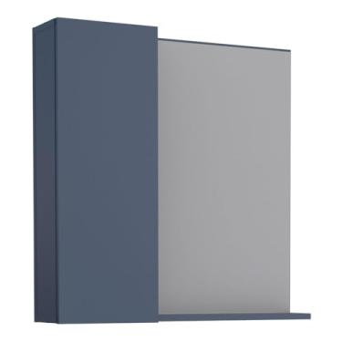 Imagem de Espelho para banheiro com armarinho 1 porta em madeira azul - Cozimax