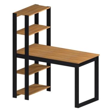 Imagem de Mesa Escrivaninha com Estante 4 prateleiras Licce DRD Móveis (Freijó/Preto)