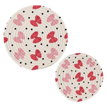 Imagem de Wassud Conjunto de trivet com arcos e pontos para pratos quentes, suportes redondos de panela, almofadas quentes de algodão, porta-copos resistentes ao calor para decoração de cozinha, bancada, 2