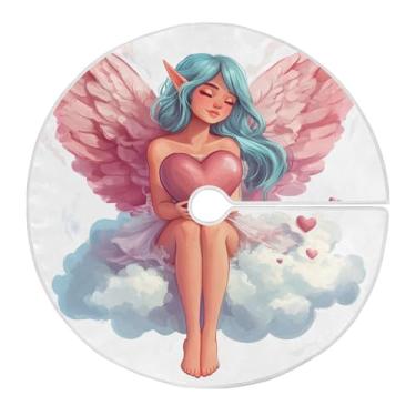 Imagem de Qilmy Saia de árvore de Natal Love Cupid 90 cm, camurça para árvore de Natal, adequada para decoração de armário em ambientes internos e externos, festas, escritórios, lojas, armários606