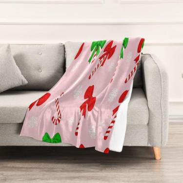 Imagem de Wassud Cobertores e mantas de Natal de 152 x 228 cm com laço para sofá, cobertores quentes aconchegantes de lã de pelúcia para cama, sofá, cadeira, decoração de casa