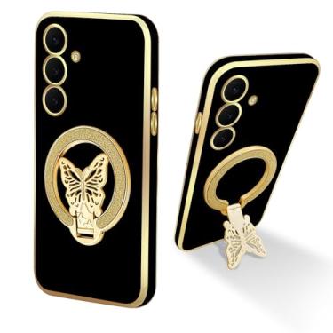 Imagem de nancheng Capa compatível com Samsung Galaxy S25 FE para mulheres/meninas, linda borboleta com cordão de pulso, capa protetora para celular à prova de choque - preta