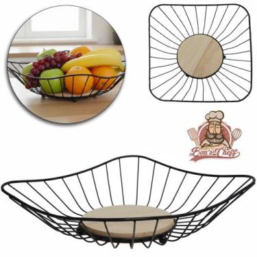 Imagem de Cesta Fruteira de Mesa Aramado/Madeira - Quadrada Black - BONS CHEFF