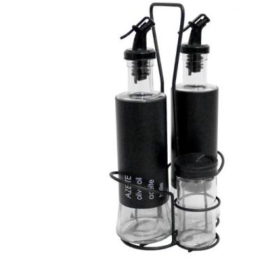 Imagem de Galheteiro Vidro 4 Peças 300/85ml c/ Suporte Black - BELOVIDRO