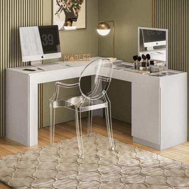 Imagem de Escrivaninha Penteadeira Canto Star Com Porta Esolho E Colmeia ? Design Moderno - Branco Fosco