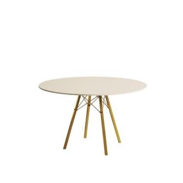 Imagem de Mesa de Jantar London Base de Ferro Modelo Tubular 4 Pés Tampo de Madeira 90cm Redondo